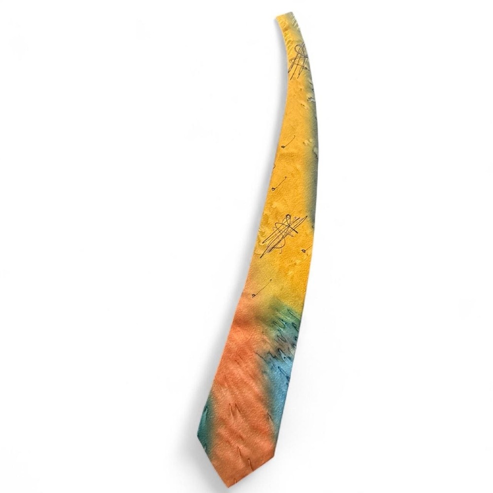 VTG Annick Men's Tie 1980s San Francisco Orange Raw Silk Abstract Art Deco retro - Picture 6 of 8